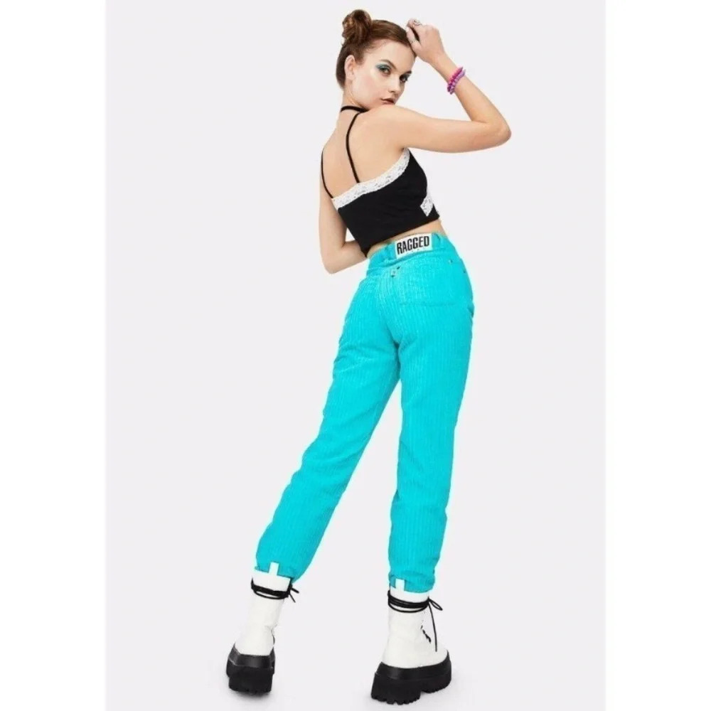 Free People X Ragged Priest jumbo Corduroy Dad Jeans TURQUOISE size 24
